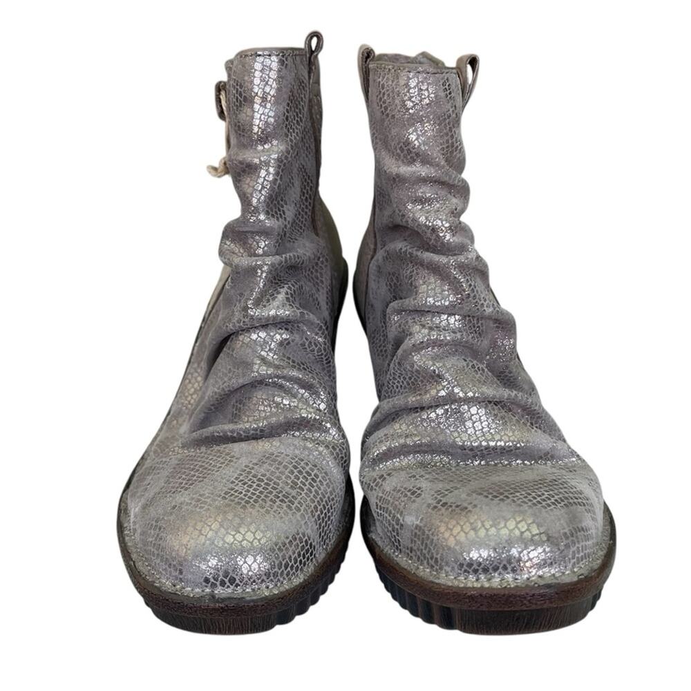 Bionica Destiney Leather Two-Tone Print Back Zip Wedge Bootie Tan Size 7.5M